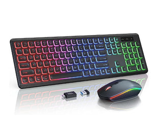 Wireless Keyboard and Mouse Combo with 15 RGB Backlit- 2.4G Rechargeable Full-Size Keyboard for Computer, PC, Laptop